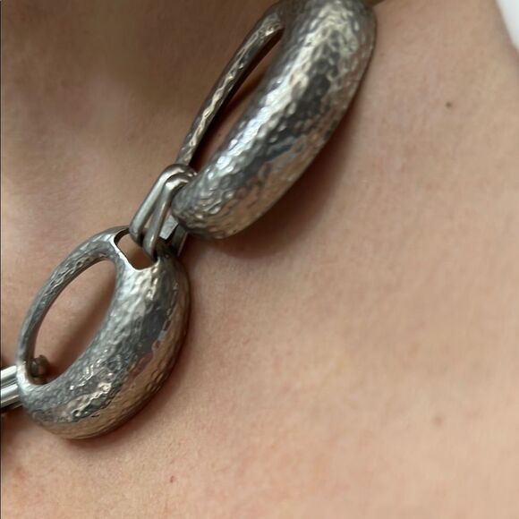 Silver Textured Oval Link Necklace - Picture 4 of 12